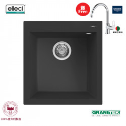 Elleci Quadra Standard 102 Ghisa花崗岩石黑色廚房枱上盆(送德國GROHE Bauflow 31538001廚房龍頭)