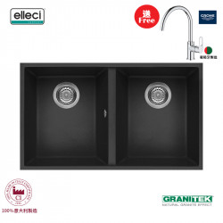 Elleci Quadra 350 Undermount Ghisa花崗岩石黑色廚房枱底盆(送德國GROHE Bauflow 31538001廚房龍頭)